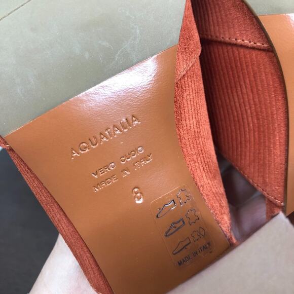 NEW Aquatalia Elaina Corduroy Suede Open Toe Slip On Mules in Rust Women's Sz 8 - Picture 7 of 9